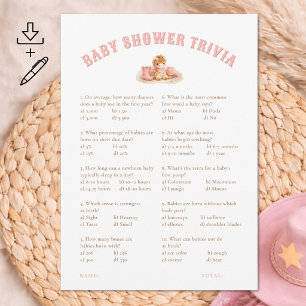 Printable Cowgirl Baby Shower Trivia Game Card