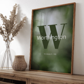 Printable Custom Family Last Name Print Green 