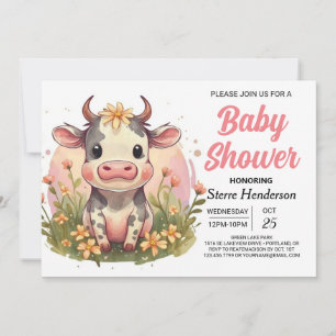 Printable Cute Barnyard Cow Baby Shower Invitation