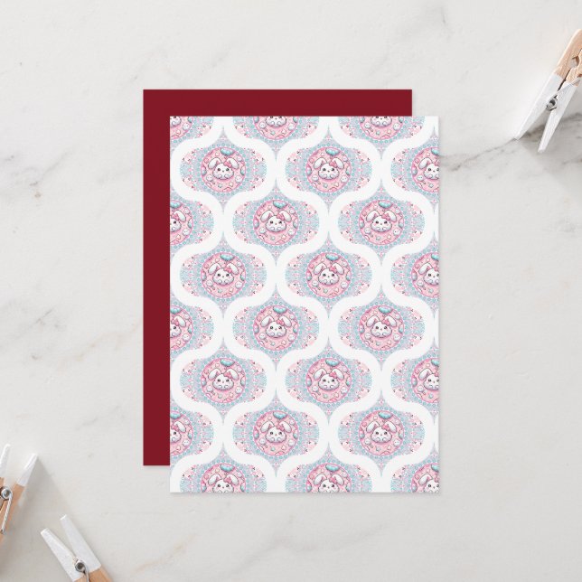 Printable Cute Pastel Kawaii Bunny Retro Ogee Invitation (Front/Back In Situ)