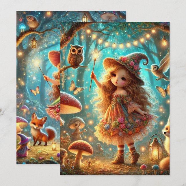 Printable Cute Whimsical Witch Magical Forest Invitation (Front/Back)