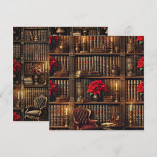 Printable Dark Academia Poinsettia Bookshelf Invitation