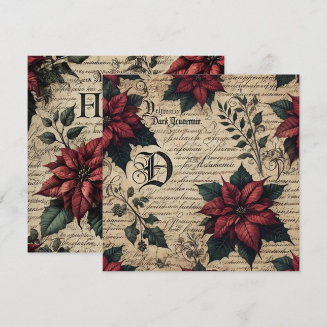 Printable Dark Academia Poinsettia Parchment Paper Invitation (Front/Back)