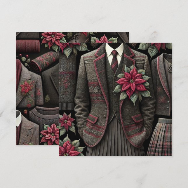 Printable Dark Academia Uniforms Poinsettia Paper Invitation (Front/Back)