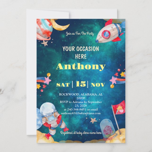 Printable Digital Download Outer Space  Birthday Invitation (Front)