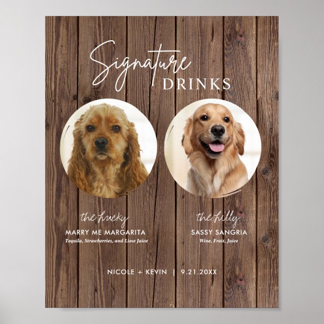 Printable Dog Signature Drinks Rustic Wedding Sign (Front)