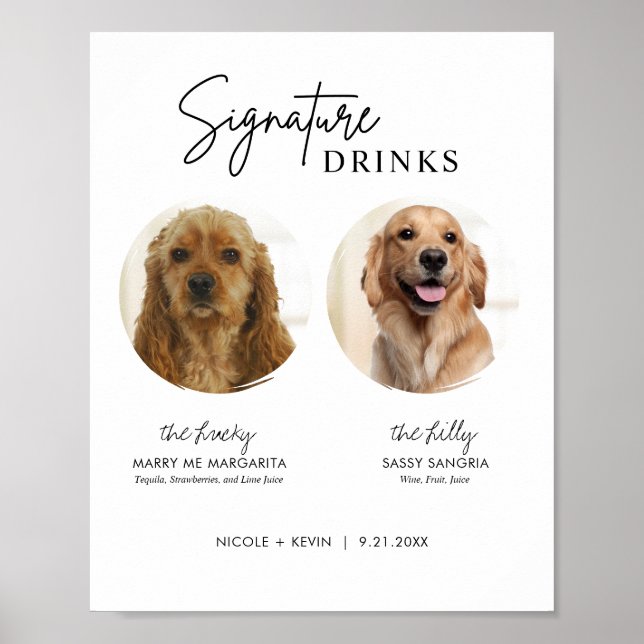Printable Dog Signature Drinks Wedding Bar Sign (Front)