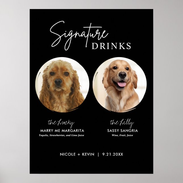 Printable Dog Signature Drinks Wedding Bar Sign (Front)