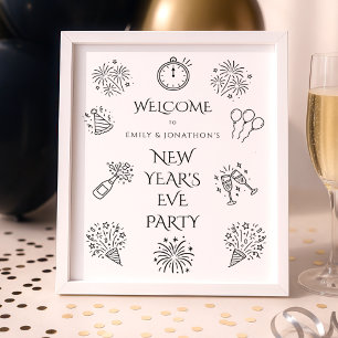 Printable Doodles Black Welcome to New Year Party Poster