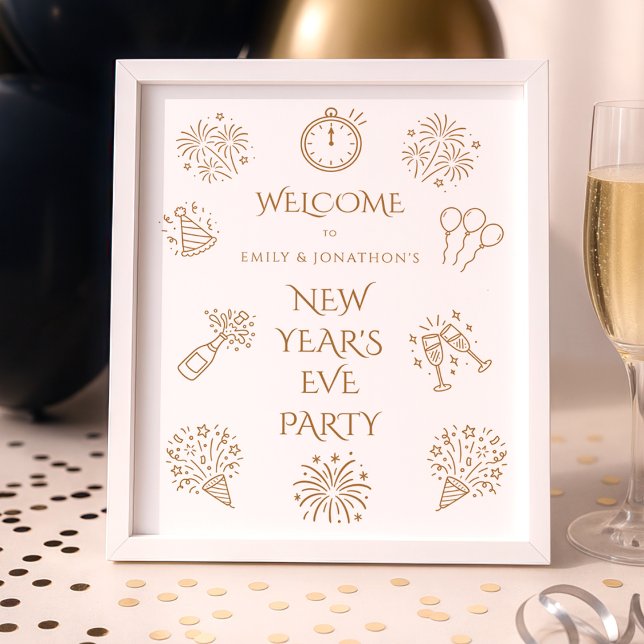 Printable Doodles Gold Welcome to New Year Party Poster (Creator Uploaded)