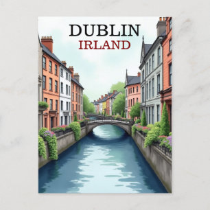 Printable Dublin Ireland Travel Art Vintage Postcard