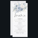 Printable Dusty Blue FloralsWedding Thank You Menu<br><div class="desc">Printable Dusty Blue Florals Wedding Thank You Menu. Available digitally and printed. A combined menu and thank you card. An informal set typography in black for the main heading Menu on th front and Thank You on the back complementing the rest of the text which you can easily personalise, with...</div>