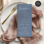 Printable Dusty Blue White Text Wedding Menu<br><div class="desc">Printable Dusty Blue and White Text Wedding Menu. Available digitally and printed. An informal set typography in black for the main heading Menu complementing the rest of the text which you can easily personalise, </div>