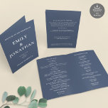 Printable Dusty Navy Church Folded Wedding Program Card<br><div class="desc">Printable Dusty Navy Blue Church Folded Wedding Program. Available digitally and printed. A simplistic,  fully customisable design. Easily personalise to your own details and change text and background colours if you so wish to match your wedding theme via the edit further option.</div>