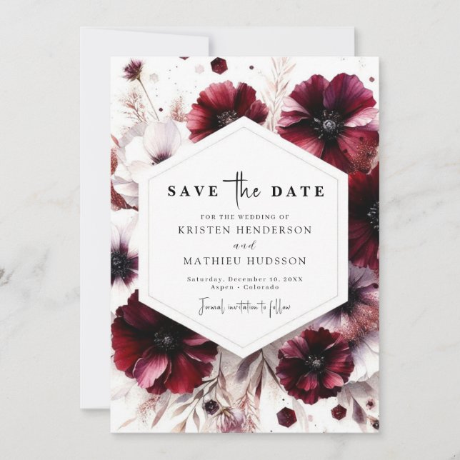 Printable Elegant Burgundy Wedding Save The Date (Front)