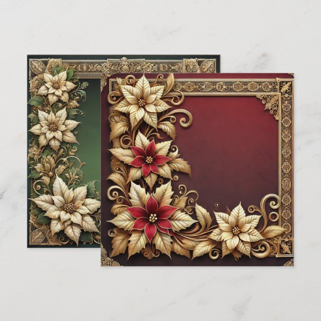 Printable Elegant Gold  Poinsettia Frame Scrapbook Invitation (Front/Back)