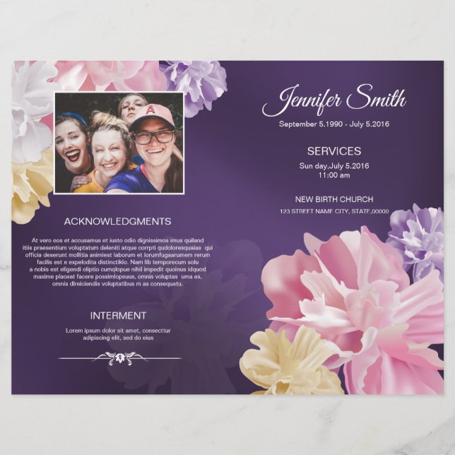 Printable Floral Funeral Program Template (Front)