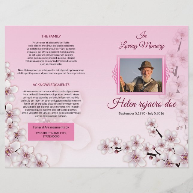 Printable Floral Funeral Program Template (Front)