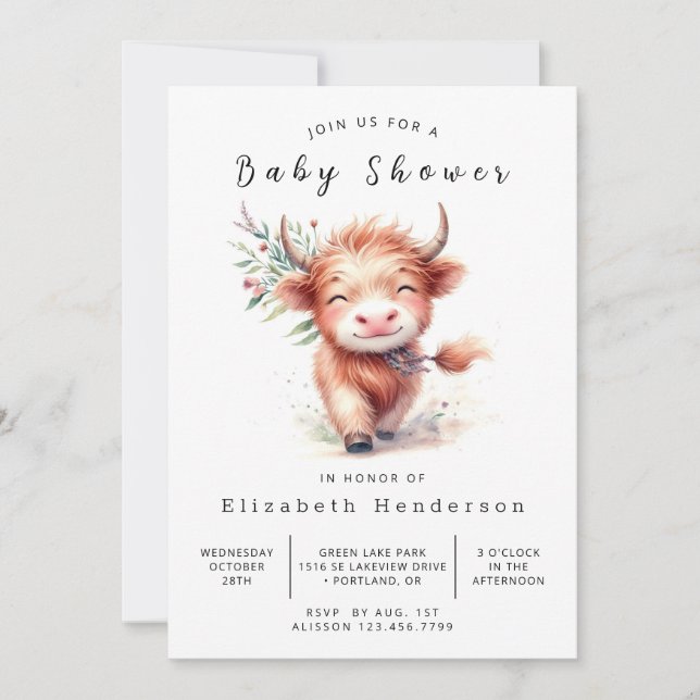 Printable Fun Classic Cow Baby Shower  Invitation (Front)