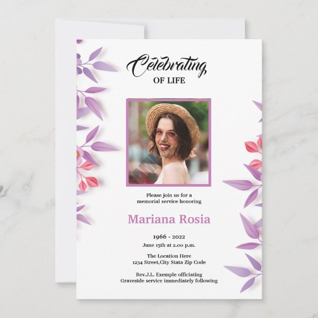 Printable Funeral Announcement Card (Front)