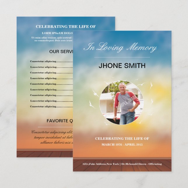 Printable Funeral Card Template (Front/Back)