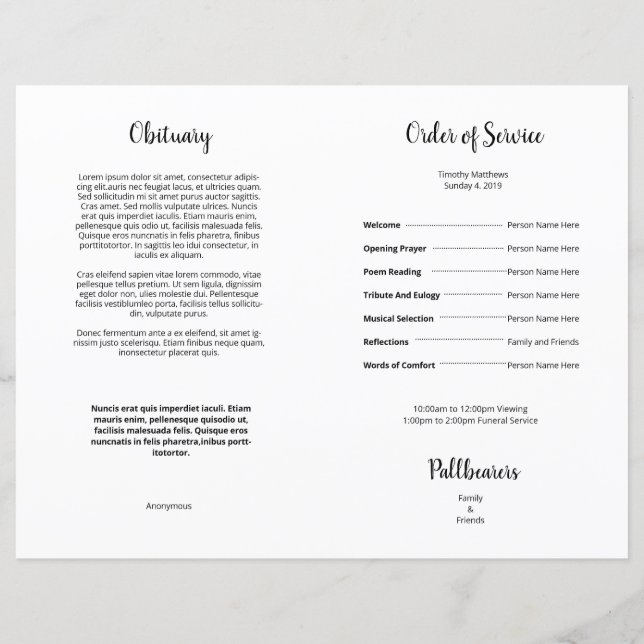 Printable Funeral Program Template (Back)