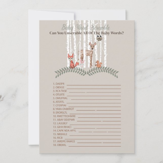 Printable Game! for Woodland Animal Creatures Baby Invitation (Front)