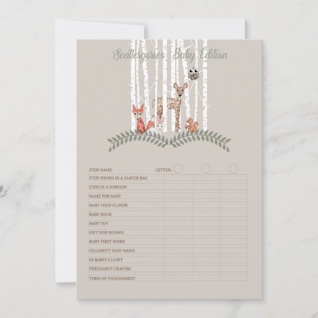 Printable Game! for Woodland Creatures Baby Shower Invitation (Front)