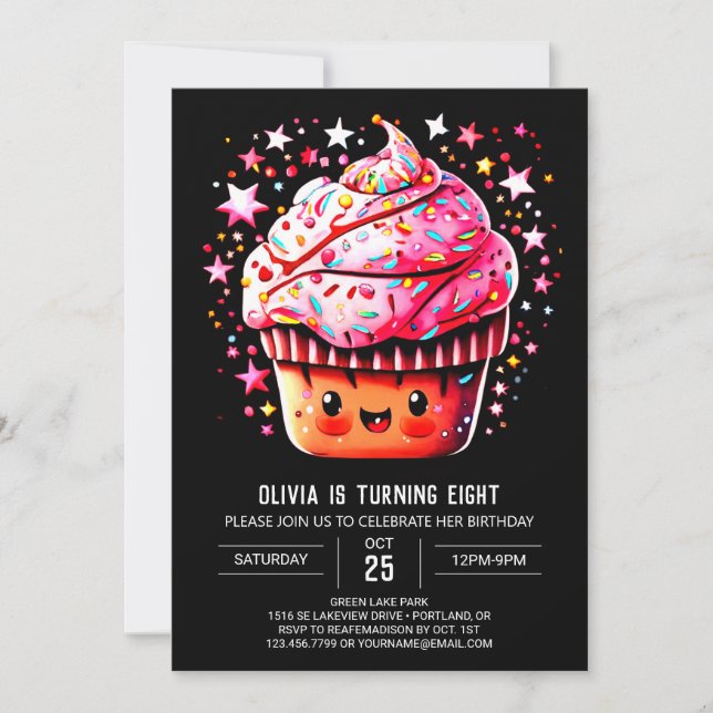 Printable Girly Chocolate Muffin Girl Birthday Invitation (Front)