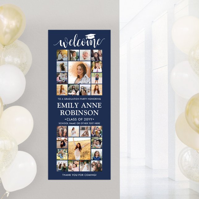 Printable Graduation Welcome Collage Navy Blue Poster (Creator Uploaded)