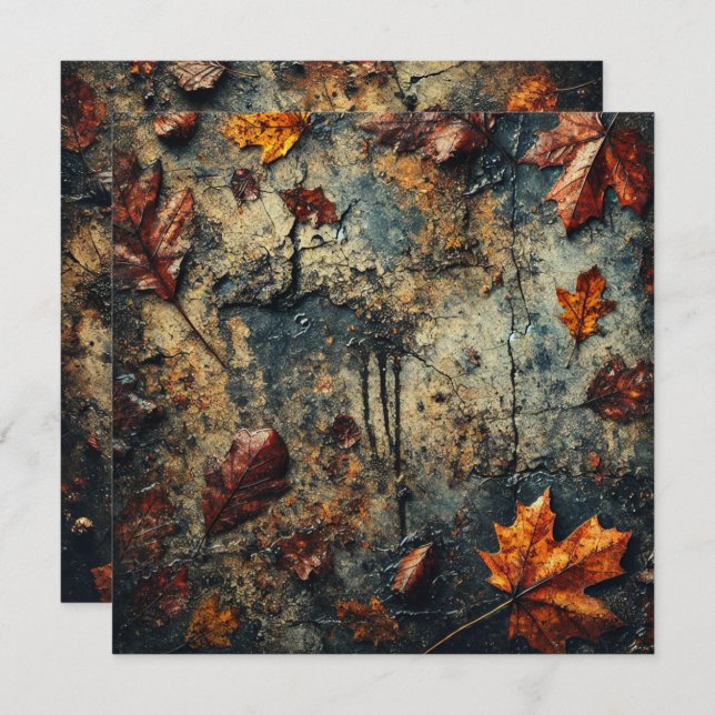Printable Grungy Autumnal Leafy Concrete Scrapbook Invitation (Front/Back)