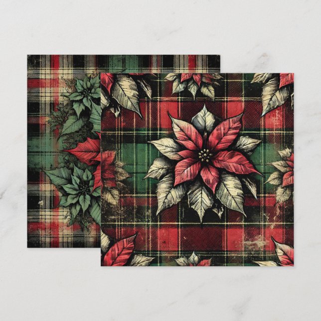 Printable Grungy Poinsettia Plaid Fabric Scrapbook Invitation (Front/Back)