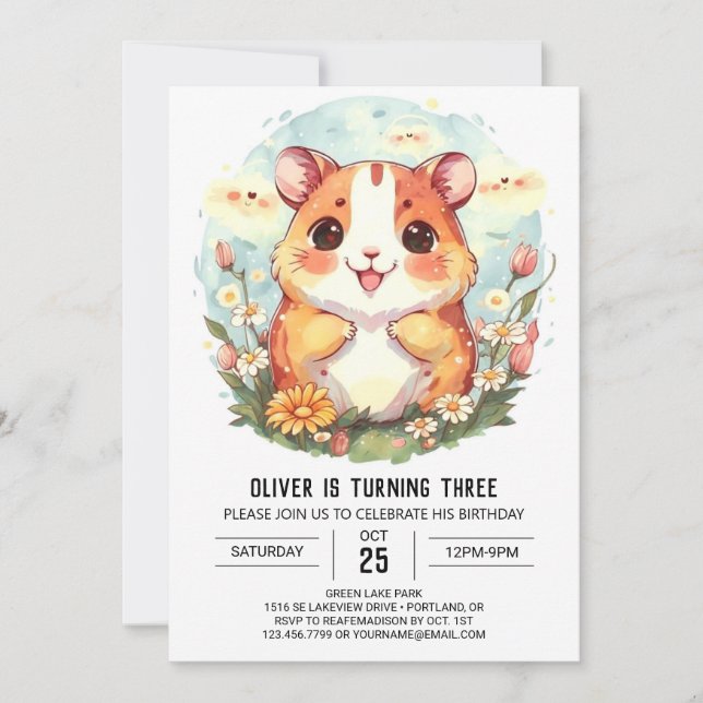 Printable Happy Hamster Birthday Invitation (Front)