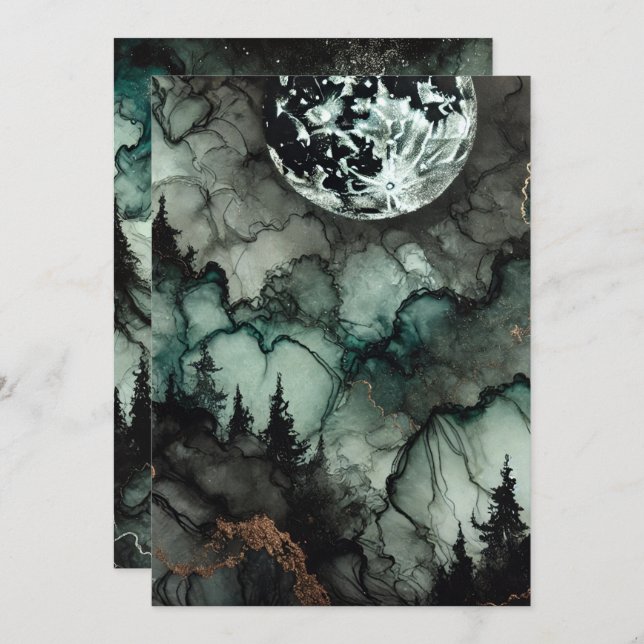 Printable Haunted Forest Halloween Alcohol Ink Invitation (Front/Back)