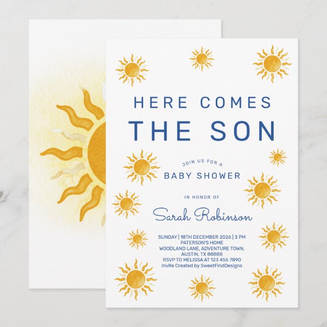 Printable Here Comes The Son Baby Shower Invitation (Front/Back)