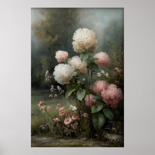 Printable Hydrangea Wall Art, Antique Spring Poster (Front)