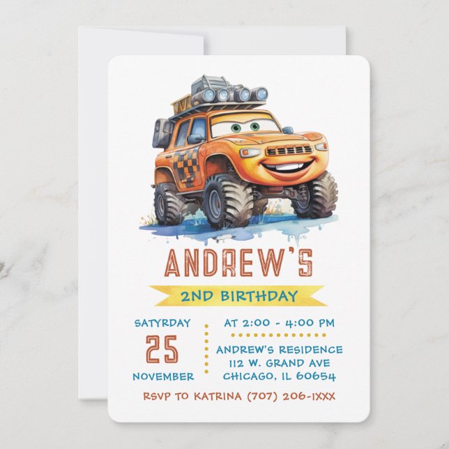 Printable Ideas for a Monster truck birthday party Invitation (Front)