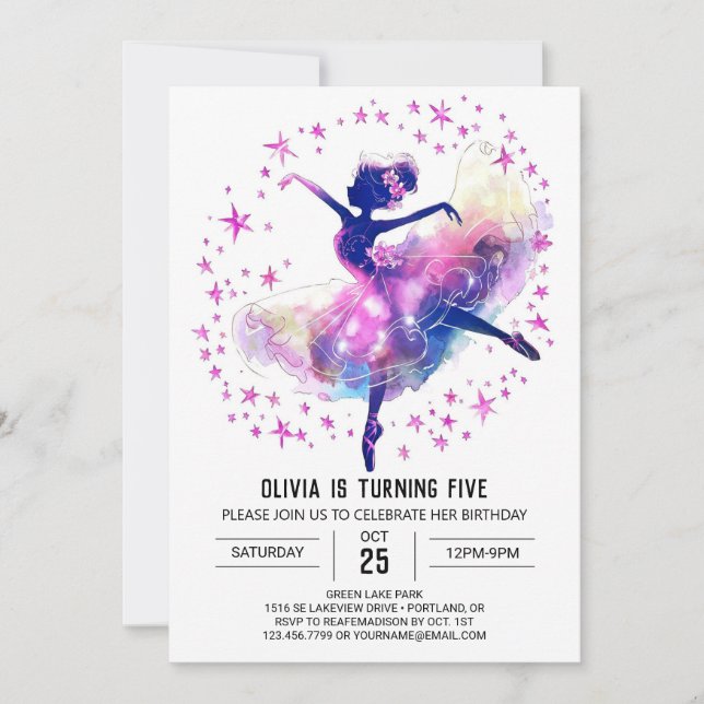 Printable Kids' Ballerina Birthday Invitation (Front)