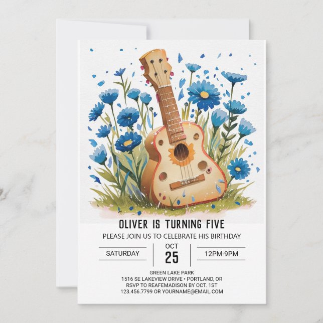 Printable Kids' Guitar Boy Birthday Invitation (Front)