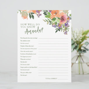 Printable Know the Bride Orange Floral Shower Game Invitation