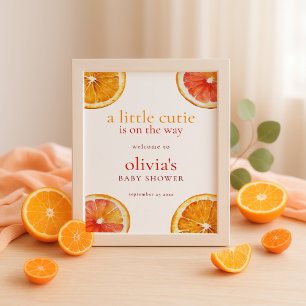 Printable Little Cutie Orange Welcome Baby Shower Poster