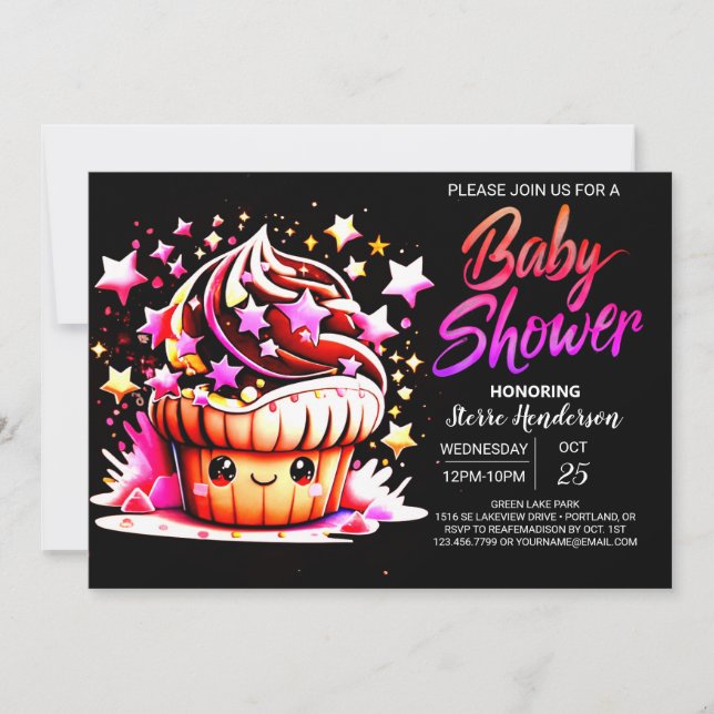 Printable Little Muffin Girl Baby Shower Invitation (Front)