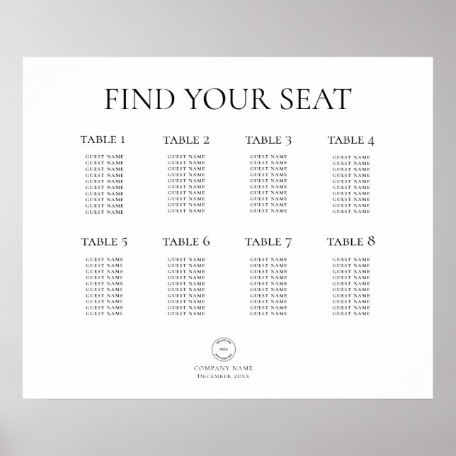 Printable Logo Corporate Party Seating Chart (Front)