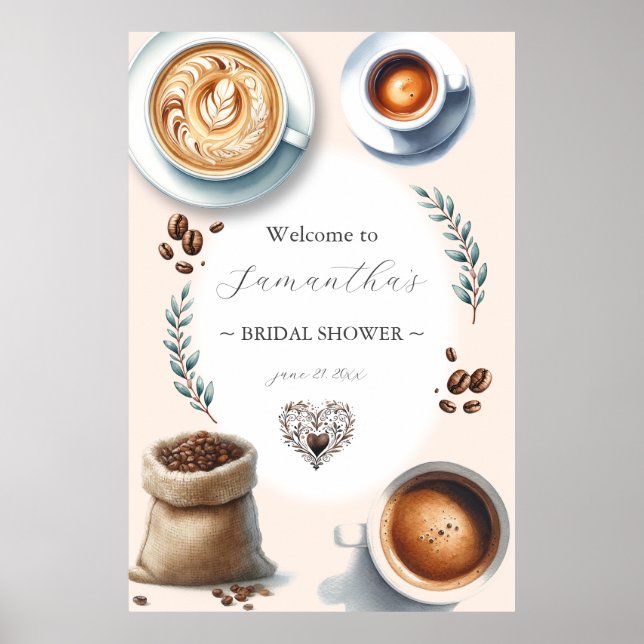 Printable Love is Brewing Bridal Shower Welcome Poster (Front)