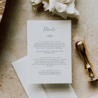 Printable Minimal Leaf Olive Green Wedding Details