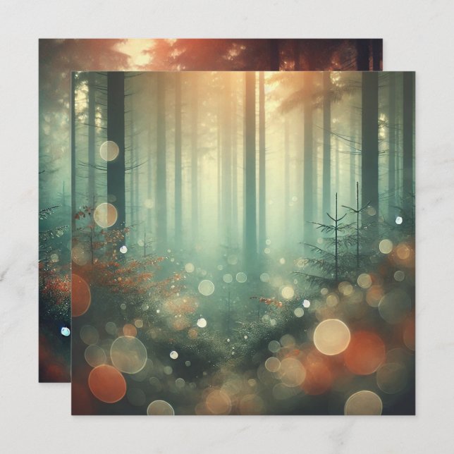 Printable Misty Autumnal Forest Bokeh Scrapbook Invitation (Front/Back)