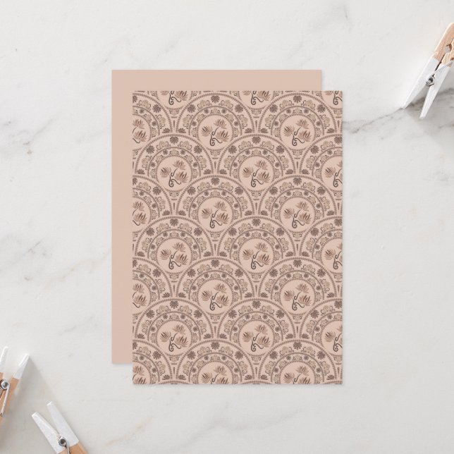 Printable Mocha Rococo Revival Mandala Scallop Invitation (Front/Back In Situ)