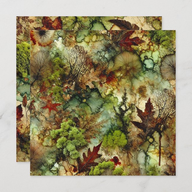 Printable Mossy Fall Forest Alcohol Ink Scrapbook Invitation (Front/Back)