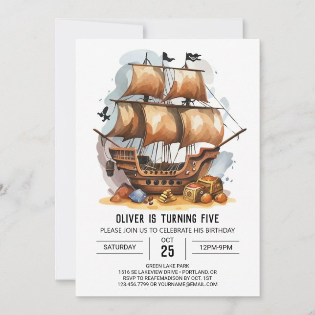 Printable Nautical Fun Pirate Birthday Invitation (Front)