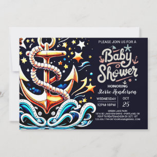 Printable Nautical Waves Blue Baby Shower Invitation